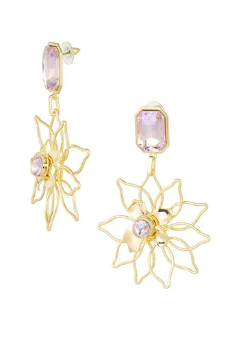 Oorbellen sparkle bloem goud/roze