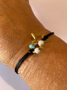 Satijnkoord zwart armbandjes ster