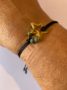 Satijnkoord zwart armbandje ster