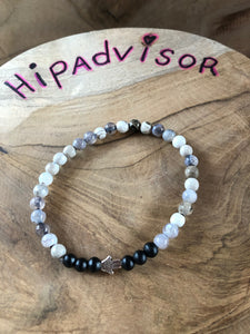 Heren armband natuursteen Grijsmix/zwart