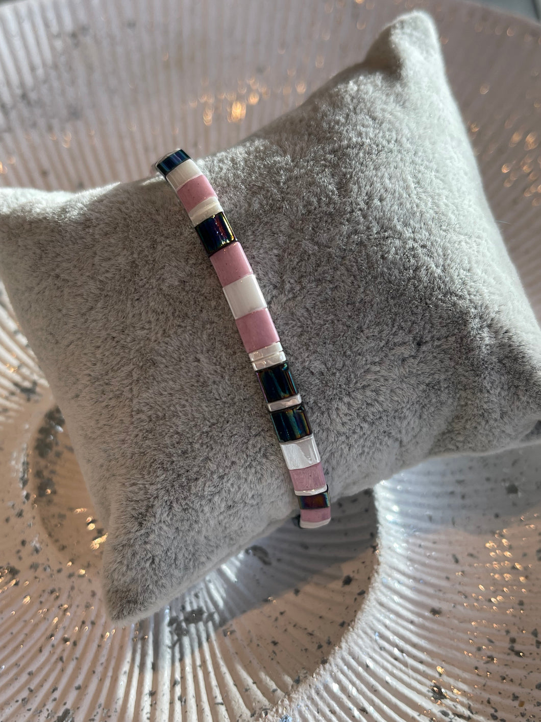 Armband miyuki Rose/wit/blauw