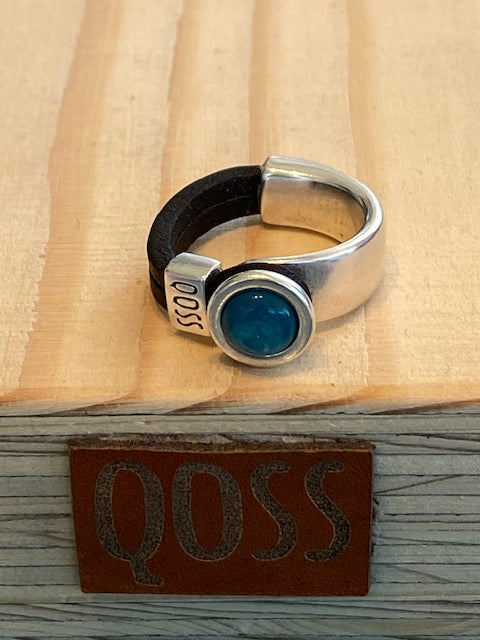 Ring Gwen zilver/zwart Steen turquoise