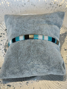 Armband miyuki Turquoise/wit/zwart