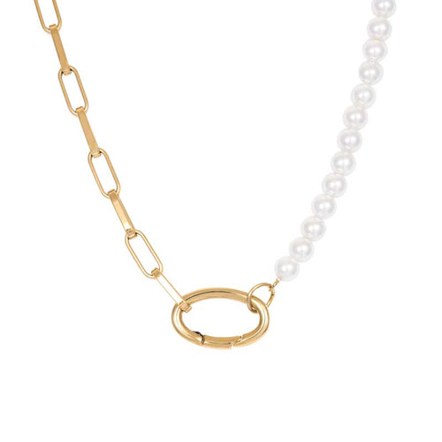 Ketting Square Chain Pearl Goud