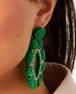 Oorbellen kralen  bloem Groen met strass