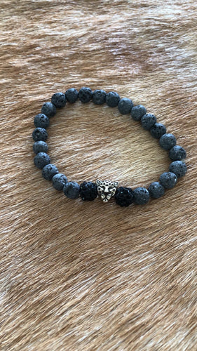 Heren armband lavasteen grijs/panter
