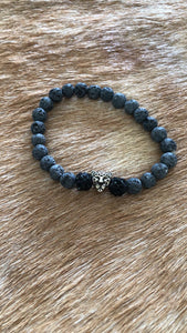 Heren armband lavasteen grijs/panter