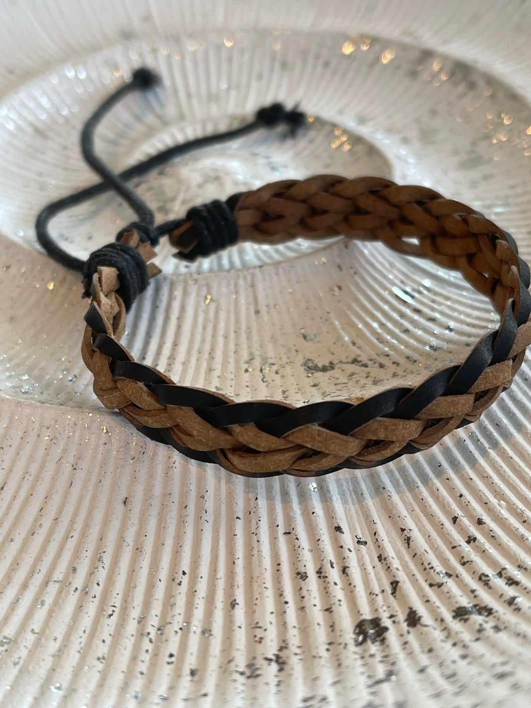 Heren armband gevlochten zwart/bruin